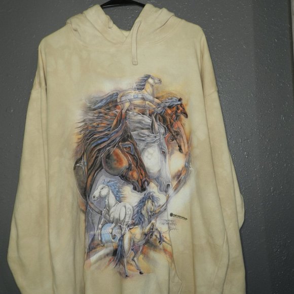 None Other - The Mountain Mens Tan Find 13 Horse Graphic Hoodie Size Inches Pit To Pit